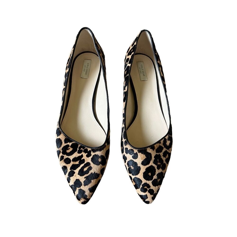 Cole Haan Leopard Print Flats 9.5 Calf Hair Tan Black